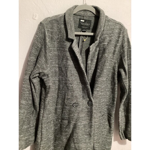 Sanctuary Gray Button Front Pea Coat Jacket Long Sleeve Collar Cotton Blousee - Picture 3 of 6